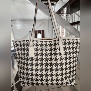 Coach City Tote Bag with Houndstooth Print